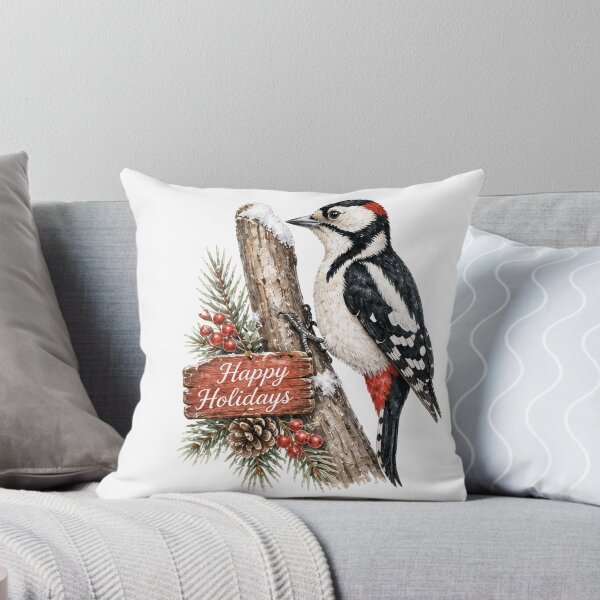 Item preview, Christmas Woodpecker Bird with Holly and Festive Wishes designed and sold by JessArty ⭐⭐⭐⭐⭐.