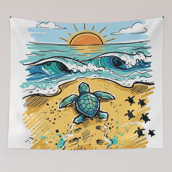 Item preview, Baby Sea Turtle Beach Morning Ocean Art Print designed and sold by Merch by Das Design Studio.