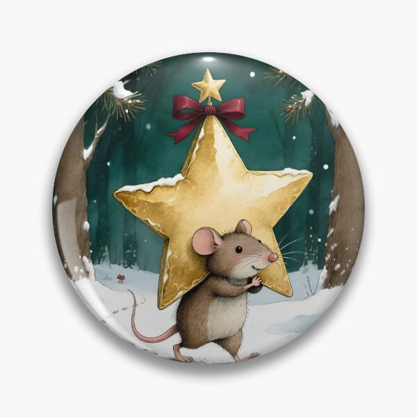 Item preview, Cute Mouse Carrying Golden Christmas Star Winter Forest designed and sold by Connys Colorful World.