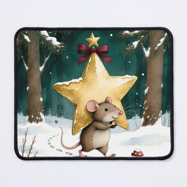 Item preview, Cute Mouse Carrying Golden Christmas Star Winter Forest designed and sold by Connys Colorful World.