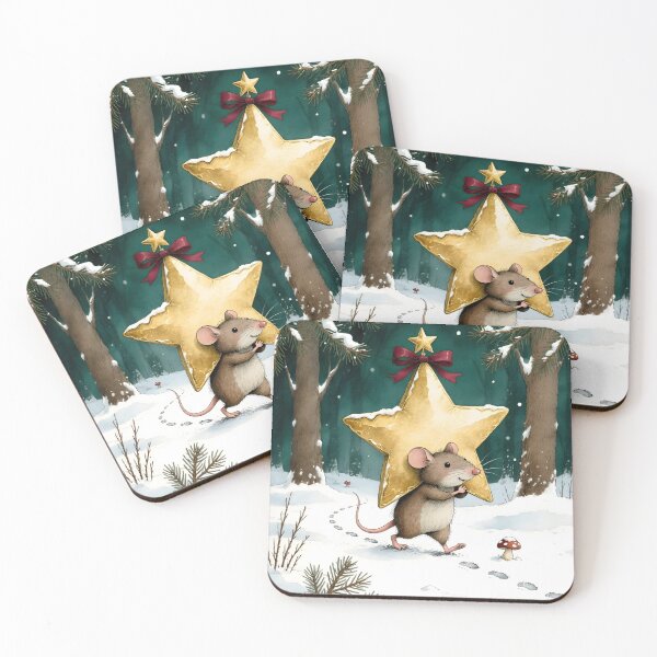 Item preview, Cute Mouse Carrying Golden Christmas Star Winter Forest designed and sold by Connys Colorful World.