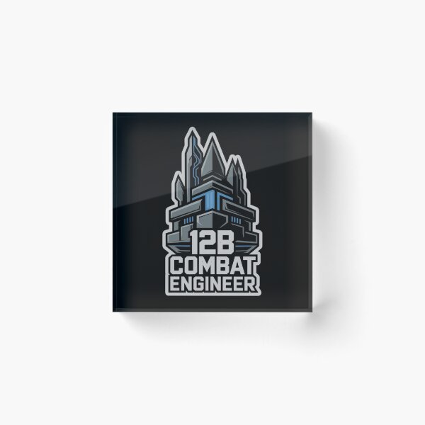 Item preview, 12B Combat Engineer — Futuristic Fortress Tower Emblem U.S. Army MOS Military Engineering Graphic White Outline designed and sold by GFamilyC.