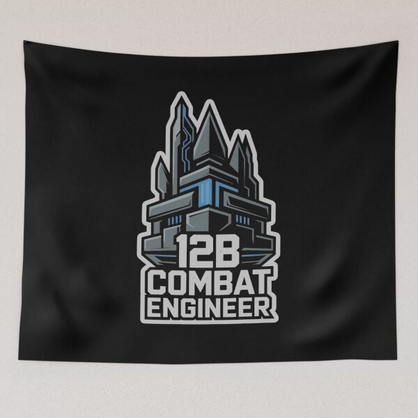 Item preview, 12B Combat Engineer — Futuristic Fortress Tower Emblem U.S. Army MOS Military Engineering Graphic White Outline designed and sold by GFamilyC.