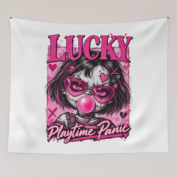 Item preview, Lucky Playtime Panic Creepy Doll Pink Heart Sunglasses Art designed and sold by DesignArtist.ia.