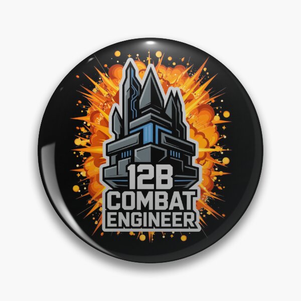 Item preview, 12B Combat Engineer — Futuristic Fortress Tower Emblem U.S. Army MOS Military Engineering Graphic White Outline Explosion designed and sold by GFamilyC.