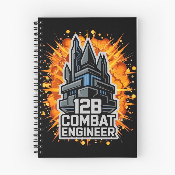 Item preview, 12B Combat Engineer — Futuristic Fortress Tower Emblem U.S. Army MOS Military Engineering Graphic White Outline Explosion designed and sold by GFamilyC.