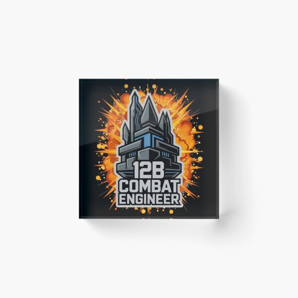 Item preview, 12B Combat Engineer — Futuristic Fortress Tower Emblem U.S. Army MOS Military Engineering Graphic White Outline Explosion designed and sold by GFamilyC.