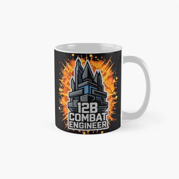 Item preview, 12B Combat Engineer — Futuristic Fortress Tower Emblem U.S. Army MOS Military Engineering Graphic White Outline Explosion designed and sold by GFamilyC.
