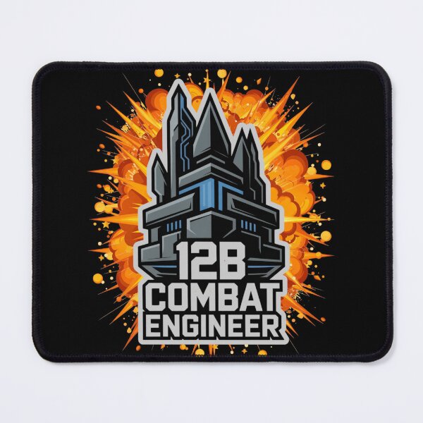 Item preview, 12B Combat Engineer — Futuristic Fortress Tower Emblem U.S. Army MOS Military Engineering Graphic White Outline Explosion designed and sold by GFamilyC.