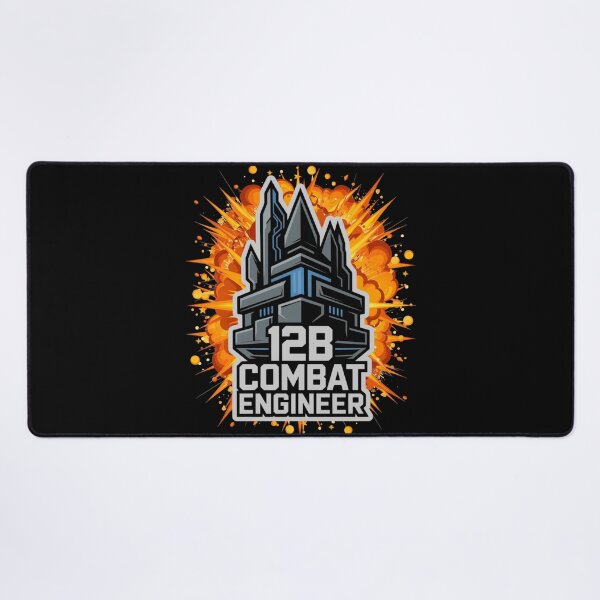 Item preview, 12B Combat Engineer — Futuristic Fortress Tower Emblem U.S. Army MOS Military Engineering Graphic White Outline Explosion designed and sold by GFamilyC.