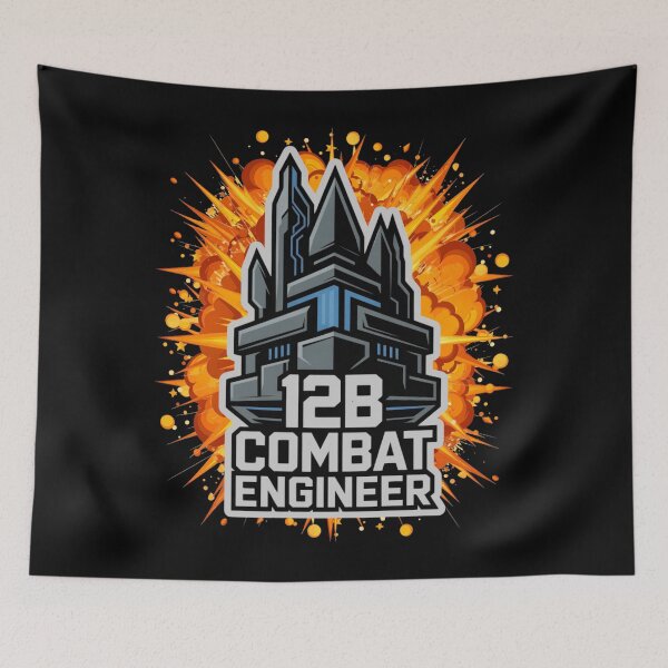 Item preview, 12B Combat Engineer — Futuristic Fortress Tower Emblem U.S. Army MOS Military Engineering Graphic White Outline Explosion designed and sold by GFamilyC.