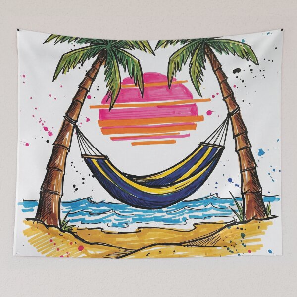 Item preview, Hammock Palm Trees Framed Sunset Beach Art designed and sold by Merch by Das Design Studio.