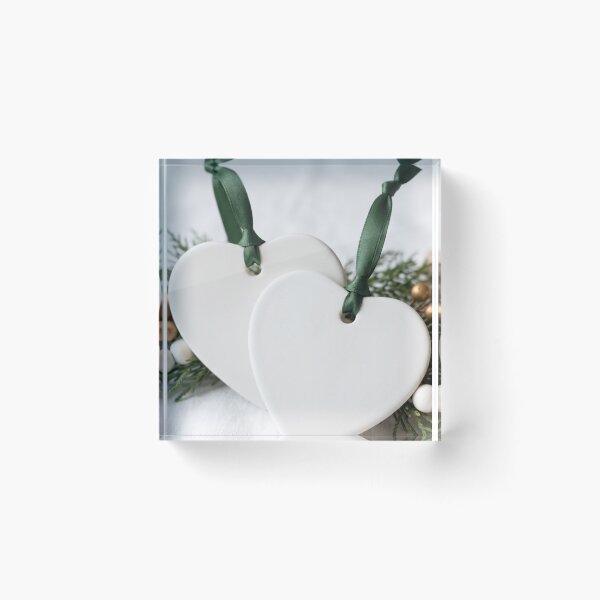Item preview, Minimalist White Heart Ceramic Ornaments with Green Ribbon designed and sold by Emily Waters.