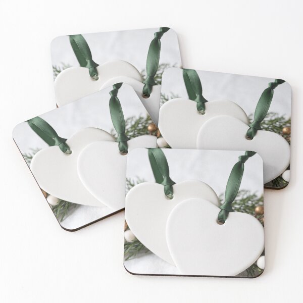 Item preview, Minimalist White Heart Ceramic Ornaments with Green Ribbon designed and sold by Emily Waters.