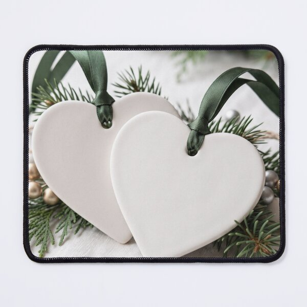 Item preview, Minimalist White Heart Ceramic Ornaments with Green Ribbon designed and sold by Emily Waters.