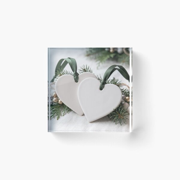 Item preview, Minimalist White Heart Ceramic Ornaments with Green Ribbon designed and sold by Emily Waters.