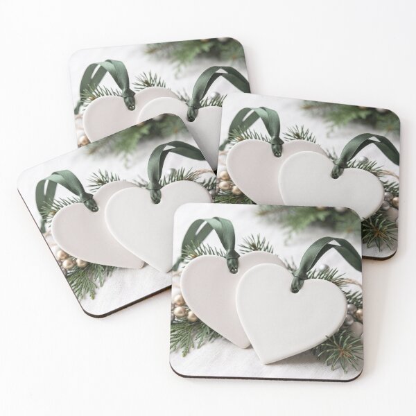 Item preview, Minimalist White Heart Ceramic Ornaments with Green Ribbon designed and sold by Emily Waters.
