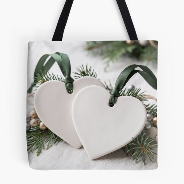 Item preview, Minimalist White Heart Ceramic Ornaments with Green Ribbon designed and sold by Emily Waters.