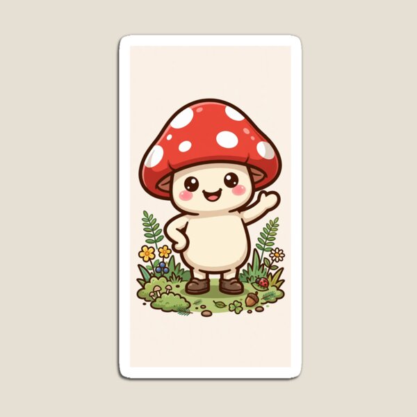 Aperçu de l'œuvre Ami champignon joyeux. Illustrations de champignons mignonnes style cottagecore créée et vendue par Odd-jack.