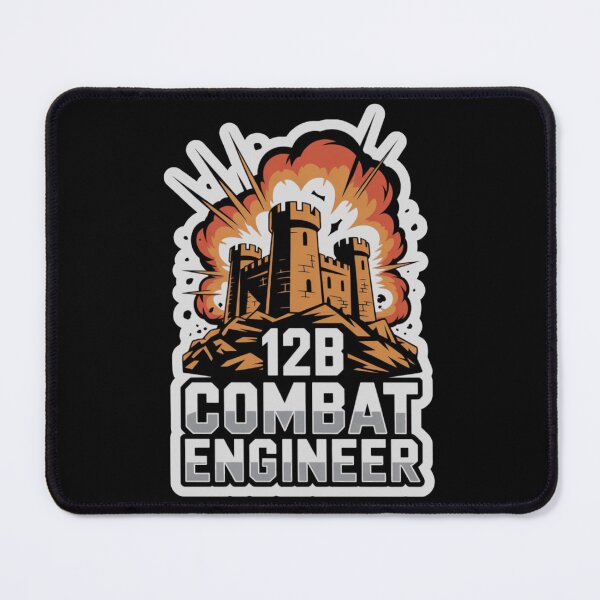 Item preview, 12B Combat Engineer — Exploding Castle Emblem on Rocky Base U.S. Army MOS Military Engineering Graphic White Outline designed and sold by GFamilyC.