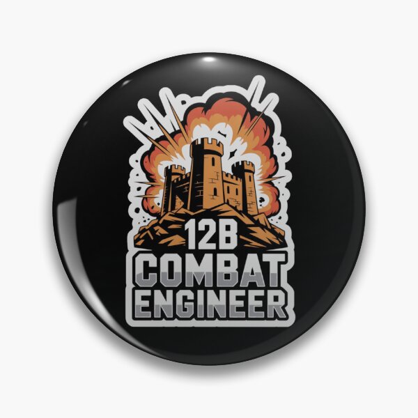 Item preview, 12B Combat Engineer — Exploding Castle Emblem on Rocky Base U.S. Army MOS Military Engineering Graphic White Outline designed and sold by GFamilyC.