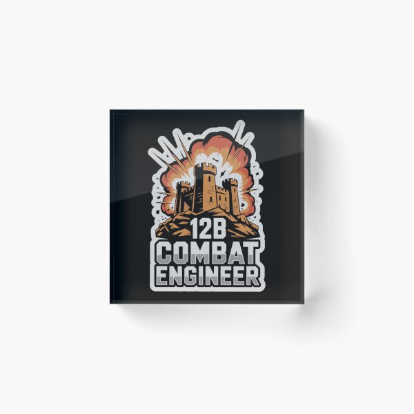 Item preview, 12B Combat Engineer — Exploding Castle Emblem on Rocky Base U.S. Army MOS Military Engineering Graphic White Outline designed and sold by GFamilyC.