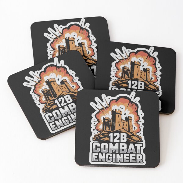 Item preview, 12B Combat Engineer — Exploding Castle Emblem on Rocky Base U.S. Army MOS Military Engineering Graphic White Outline designed and sold by GFamilyC.