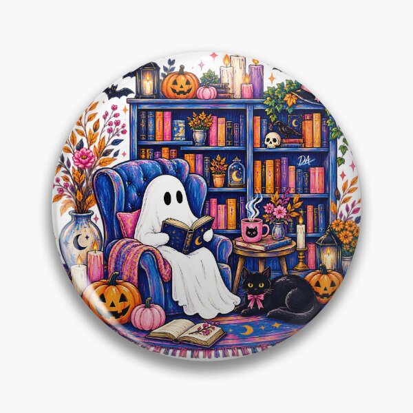 Item preview, Cozy Ghost Reading Book Halloween Library Aesthetic Art designed and sold by DesignArtist.ia.