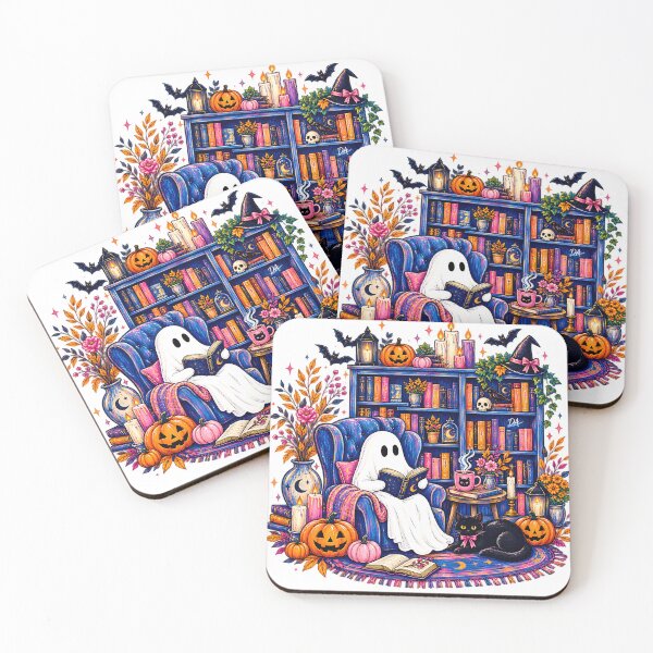 Item preview, Cozy Ghost Reading Book Halloween Library Aesthetic Art designed and sold by DesignArtist.ia.