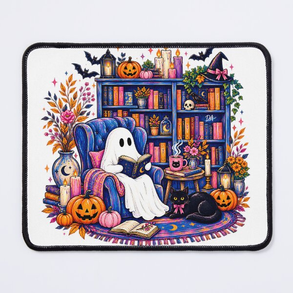 Item preview, Cozy Ghost Reading Book Halloween Library Aesthetic Art designed and sold by DesignArtist.ia.