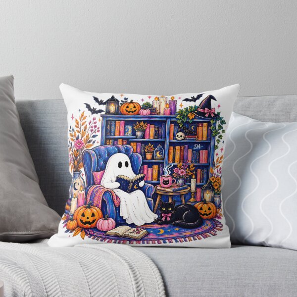 Item preview, Cozy Ghost Reading Book Halloween Library Aesthetic Art designed and sold by DesignArtist.ia.