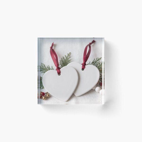Item preview, Minimalist White Heart Ornaments with Red Ribbon designed and sold by Emily Waters.