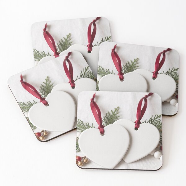 Item preview, Minimalist White Heart Ornaments with Red Ribbon designed and sold by Emily Waters.