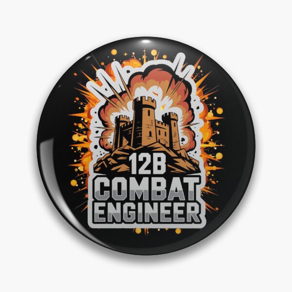 Item preview, 12B Combat Engineer — Massive Exploding Castle Emblem on Rocky Base U.S. Army MOS Military Engineering Graphic White Outline designed and sold by GFamilyC.