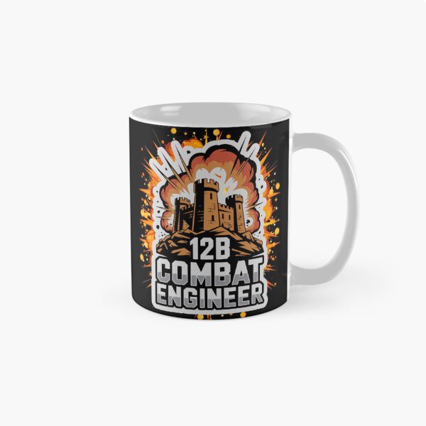 Item preview, 12B Combat Engineer — Massive Exploding Castle Emblem on Rocky Base U.S. Army MOS Military Engineering Graphic White Outline designed and sold by GFamilyC.