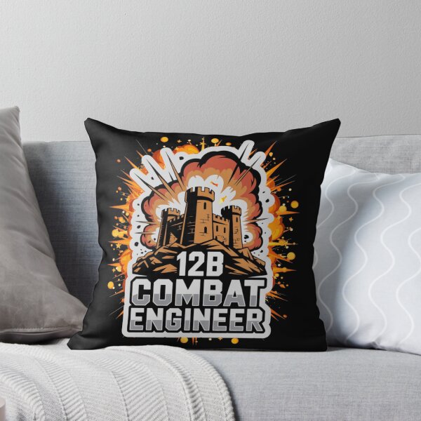 Item preview, 12B Combat Engineer — Massive Exploding Castle Emblem on Rocky Base U.S. Army MOS Military Engineering Graphic White Outline designed and sold by GFamilyC.