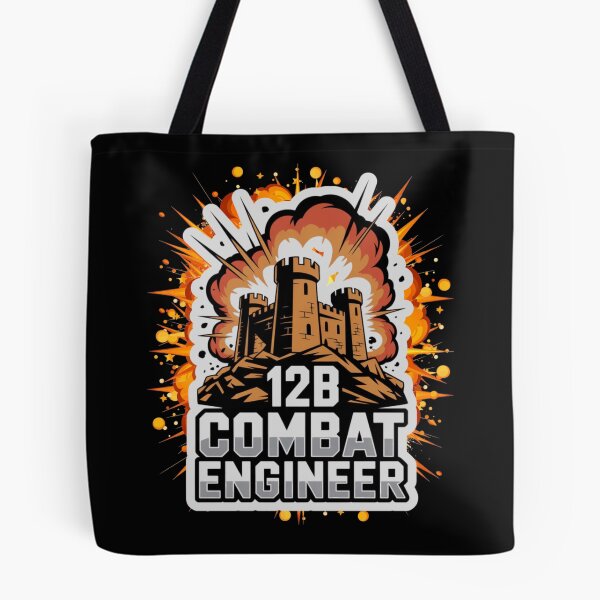 Item preview, 12B Combat Engineer — Massive Exploding Castle Emblem on Rocky Base U.S. Army MOS Military Engineering Graphic White Outline designed and sold by GFamilyC.