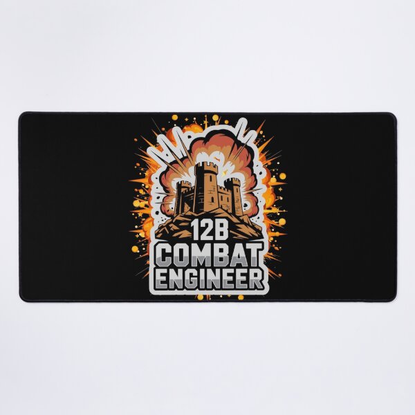 Item preview, 12B Combat Engineer — Massive Exploding Castle Emblem on Rocky Base U.S. Army MOS Military Engineering Graphic White Outline designed and sold by GFamilyC.