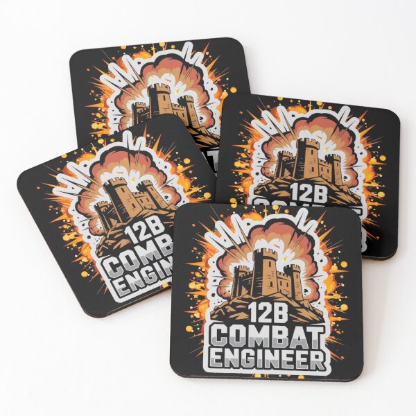Item preview, 12B Combat Engineer — Massive Exploding Castle Emblem on Rocky Base U.S. Army MOS Military Engineering Graphic White Outline designed and sold by GFamilyC.