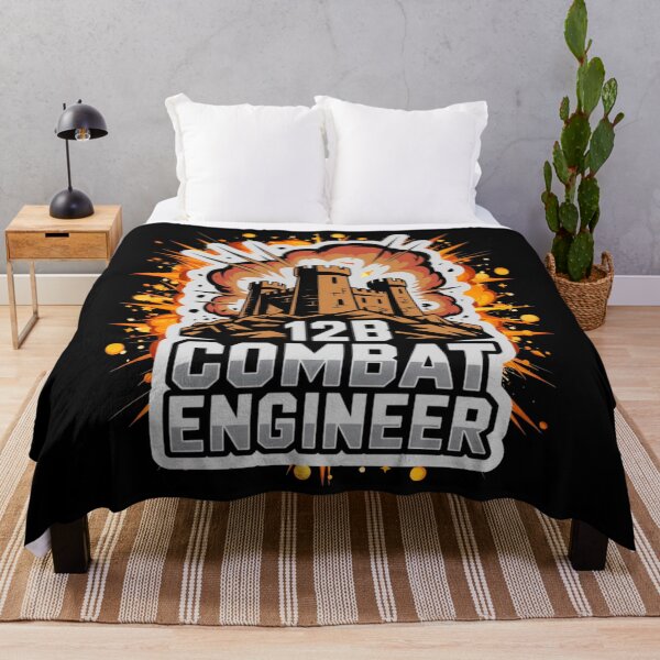 Item preview, 12B Combat Engineer — Massive Exploding Castle Emblem on Rocky Base U.S. Army MOS Military Engineering Graphic White Outline designed and sold by GFamilyC.
