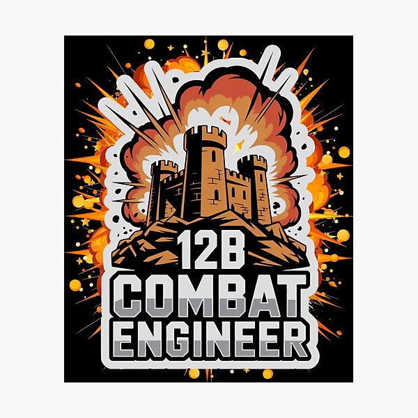 Item preview, 12B Combat Engineer — Massive Exploding Castle Emblem on Rocky Base U.S. Army MOS Military Engineering Graphic White Outline designed and sold by GFamilyC.
