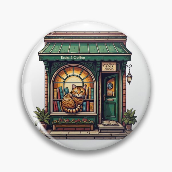 Item preview, Cozy bookstore with a cat in the window designed and sold by DVerse Studio.
