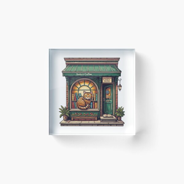 Item preview, Cozy bookstore with a cat in the window designed and sold by DVerse Studio.