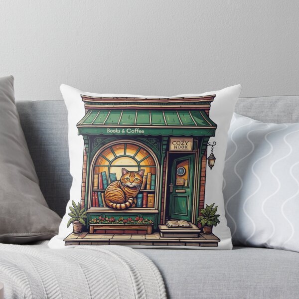 Item preview, Cozy bookstore with a cat in the window designed and sold by DVerse Studio.