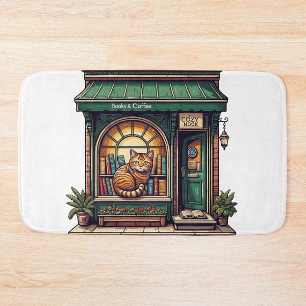 Item preview, Cozy bookstore with a cat in the window designed and sold by DVerse Studio.