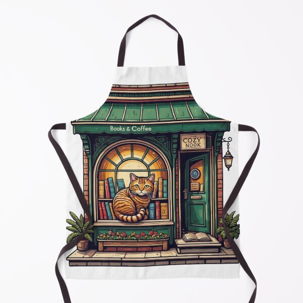Item preview, Cozy bookstore with a cat in the window designed and sold by DVerse Studio.