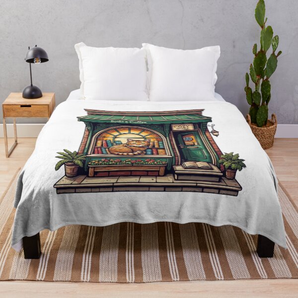 Item preview, Cozy bookstore with a cat in the window designed and sold by DVerse Studio.