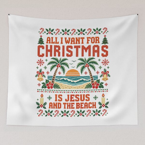Item preview, All I Want for Christmas is Jesus and the Beach Ugly Christmas, Jesus and the Beach Tropical Christmas designed and sold by CatiaStudioArt.
