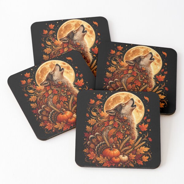 Item preview, Thanksgiving Wolf Howling at Harvest Moon - Autumn Pumpkin Fall  designed and sold by NightshadeWolfs.