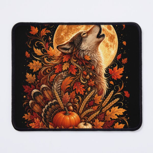 Item preview, Thanksgiving Wolf Howling at Harvest Moon - Autumn Pumpkin Fall designed and sold by NightshadeWolfs.
